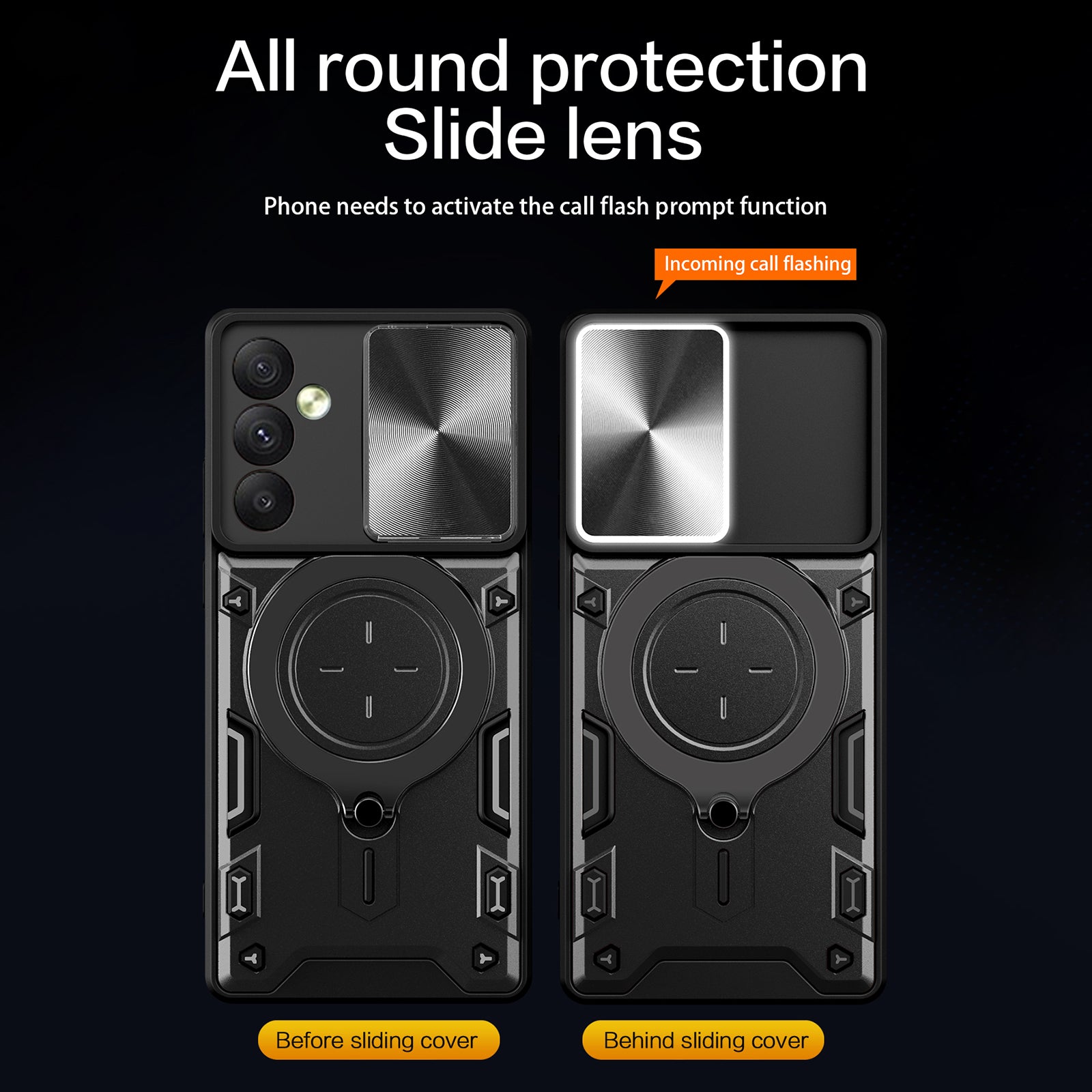 TPU PC Phone Case for Samsung Galaxy A34 5G Kickstand Shockproof Phone Shell with Slide Lens Cover TPU PC Phone Case for Samsung Galaxy A34 5G Kickstand Shockproof Phone Shell with Slide Lens Cover